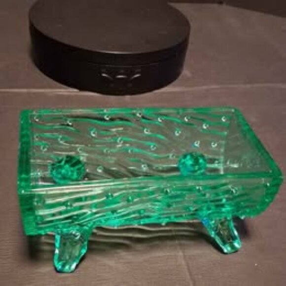 Vintage Green Vaseline Uranium Glass Trough log dish - Picture 2 of 8
